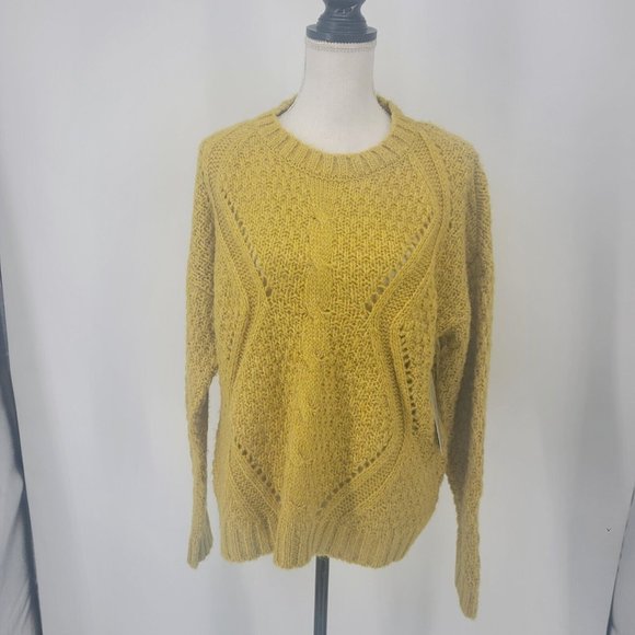 RD Style Womens Cable Knit Crewneck Sweater Mustard Yellow Size Medium NWT - Picture 1 of 10